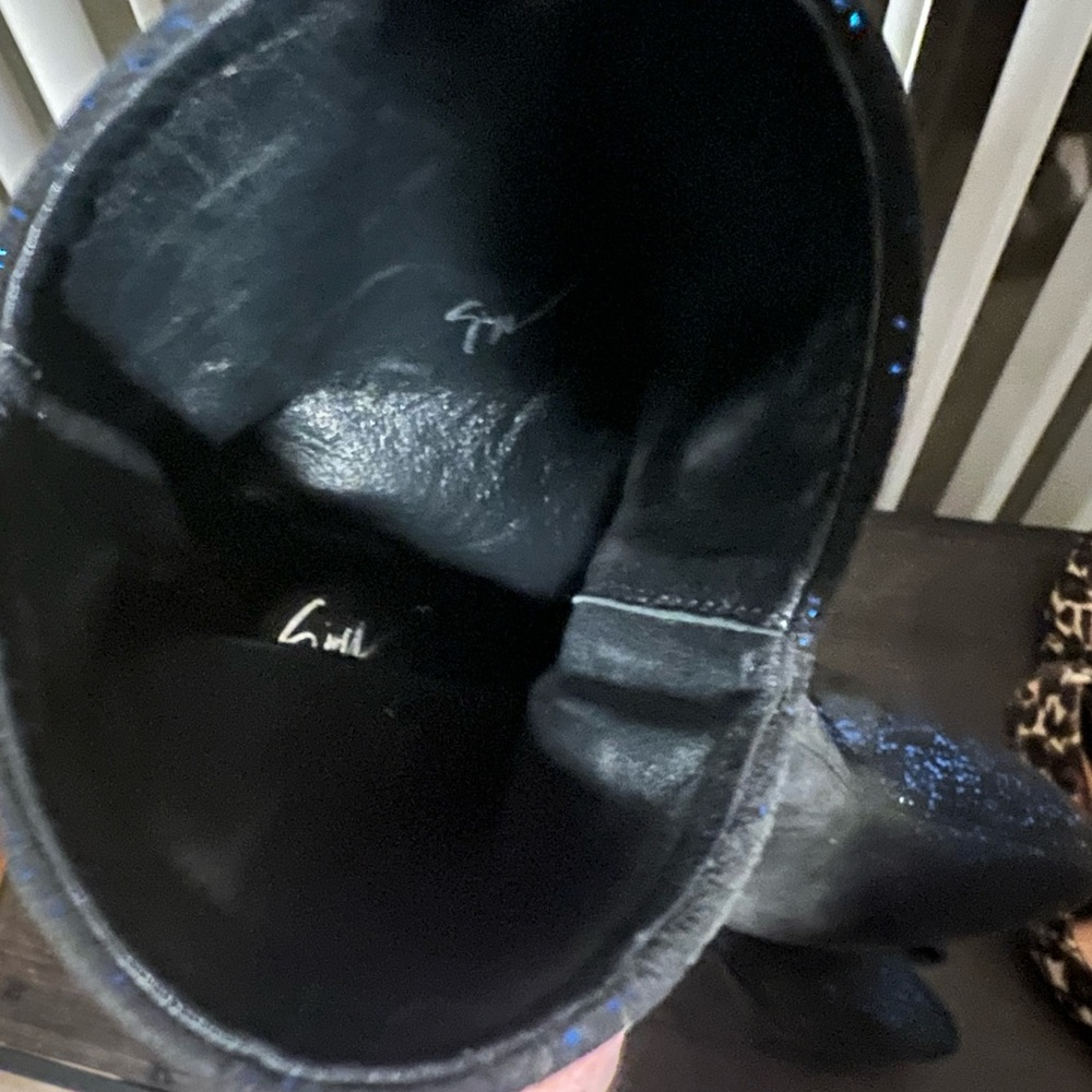 Giuseppe Zanotti Must See Blue Black Shimmer Glitter Sparkle Angle Wedge Boot 37 - Picture 15 of 15